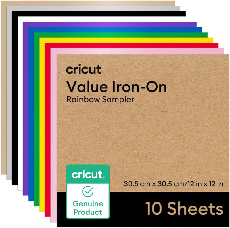 Cricut فولاذ ملصق حراري، عينة قوس قزح (12 بوصة × 12 بوصة، 10 أوراق) - Image 1